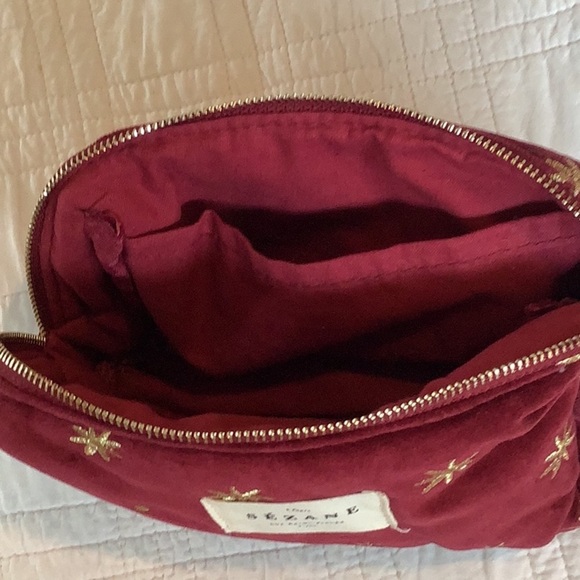 SEZANE Burgundy Gold Velvet Cosmetic Pouch Bag - Picture 6 of 6